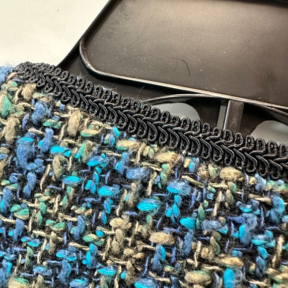 Vintage David Brooks Blue Green Tweed Fully Lined Cardigan Jacket Tassels Sz 8 - Picture 10 of 15